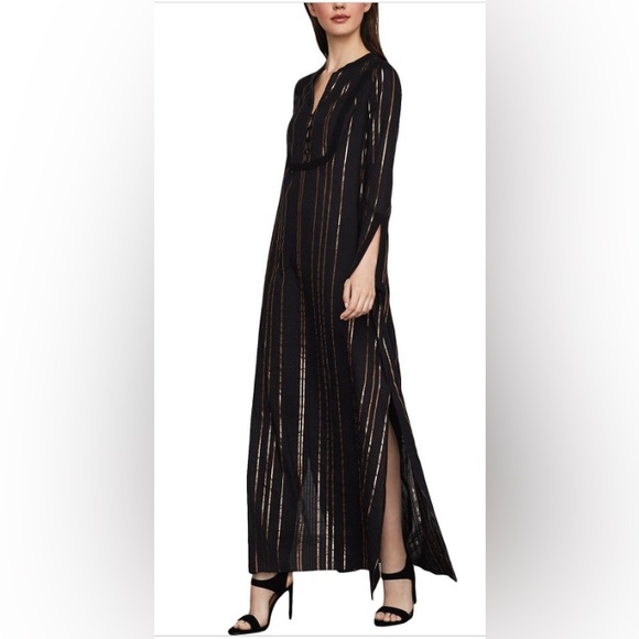 BCBGMaxAzria Dresses & Skirts - BCBGMaxAzria Women's Metallic V Neck Casual Summer Maxi Dress Black Size Small